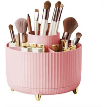 Porte-pinceaux de maquillage rotatif à 360, organisateur rose à 5 emplacements pour coiffeuse, salle de bain et bureau – Compatible avec les