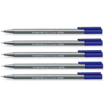 STAEDTLER 334 Triplus Fineliner Superfine Point Pens - 0.3mm - Blue Ink (5)