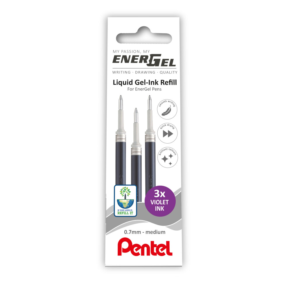 Pentel Energel 0.7Mm Refill Wallet Of 3 - Violet