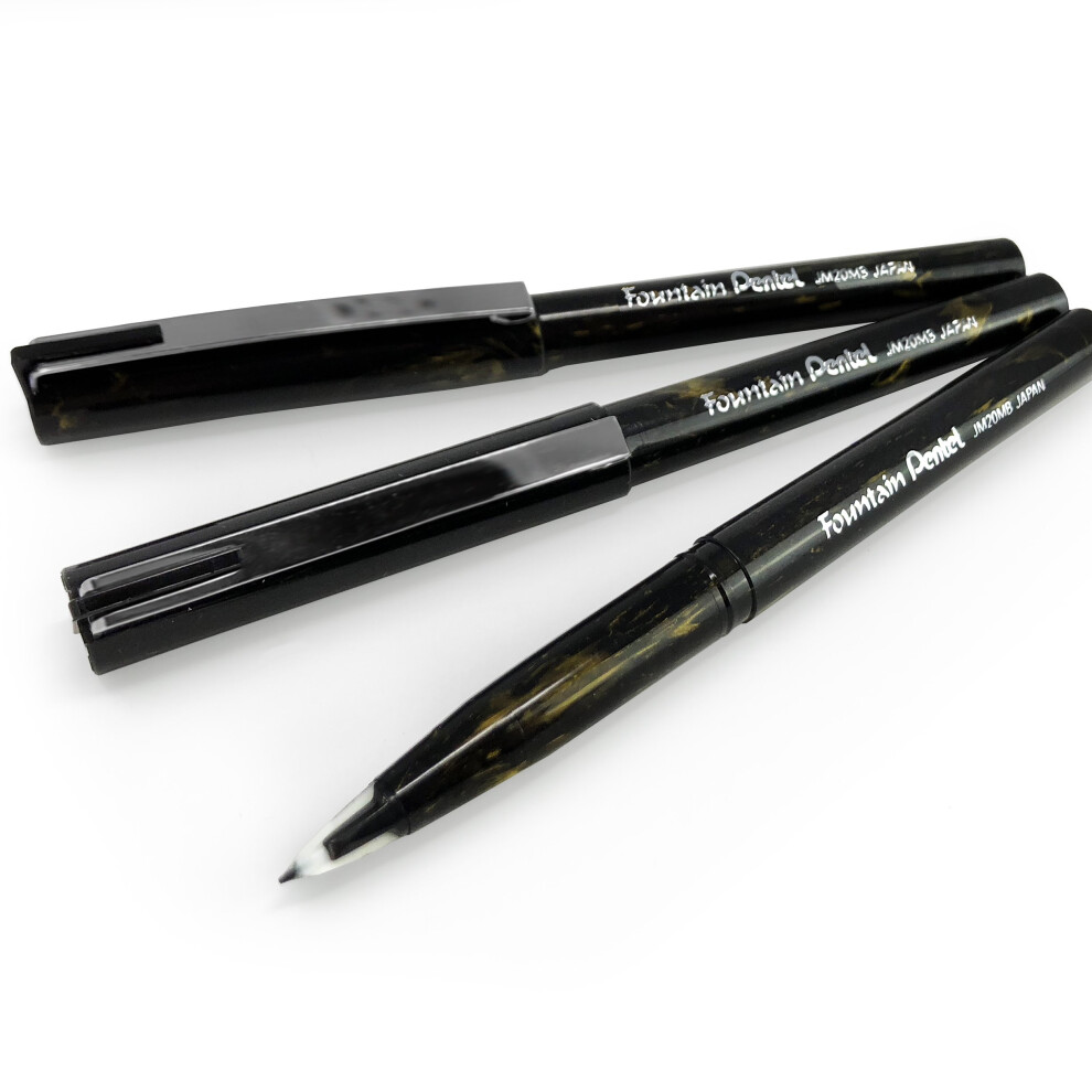 Pentel Disposable Fountain Pen ? Jm20 ? Marbleized Gold And Black Barrel ? Black Ink ? Pack Of 3