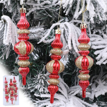 3PC Christmas Gourd Ornaments, Red and Gold Small Pumpkin Tree Pendants for Holiday Party Decor