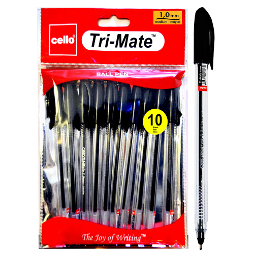Cello Cello Original Tri-Mate Triangular Barrel Ballpoint Pen Medium Point Biro (1.0mm) (Black, Pack of 20)