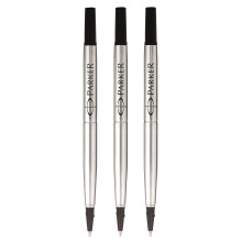 Parker Rollerball Pen Original Quink Ink Refills - 0.5mm Fine Point - Black Ink - Pack of 3