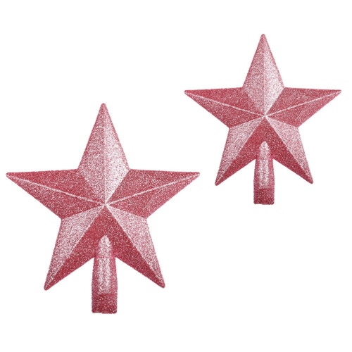 2-Piece Pink Glitter Star Tree Topper, 15 cm