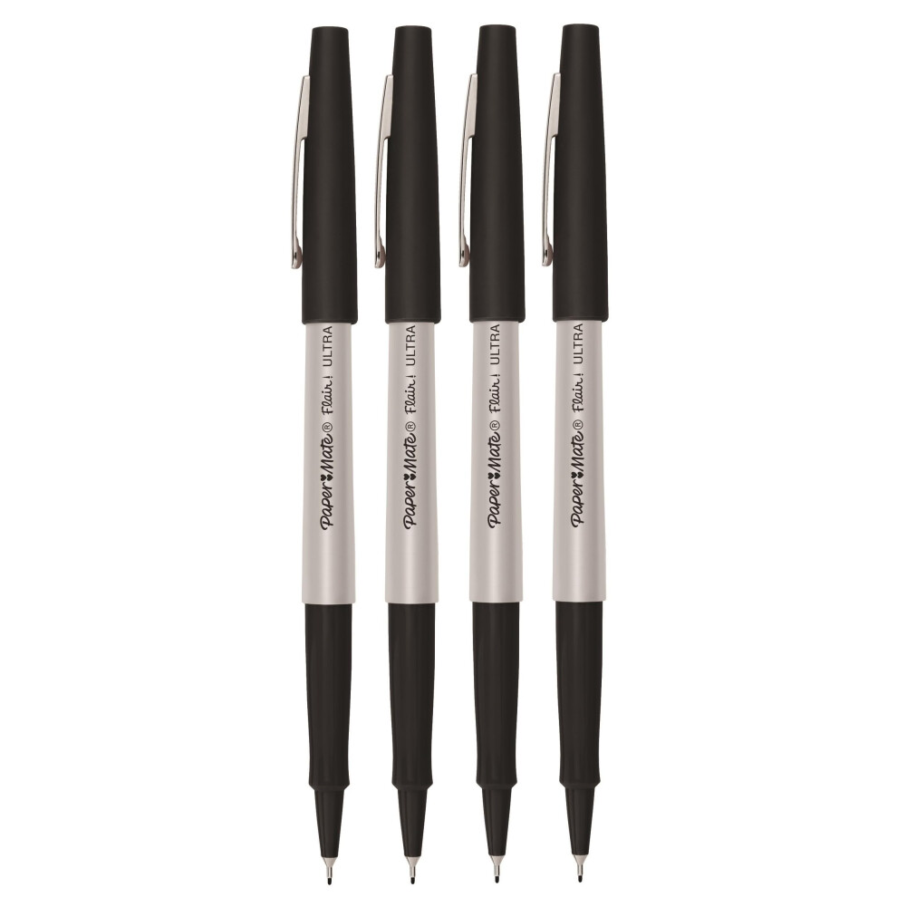 Paper Mate Flair Fineliner Pens - Ultra Fine Point 0.4Mm - Black Ink - Pack Of 4