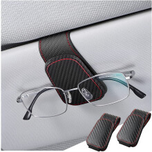 Magnetische leren zonnebrilhouder voor zonneklep in de auto, 2 stuks, compatibel met auto-interieurs van koolstofvezel
