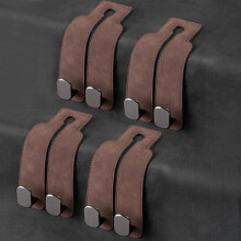 Hoofdsteunhaken - Dubbele leren handtashaken voor de rugleuning van de autostoel (bruin, 4 stuks)
