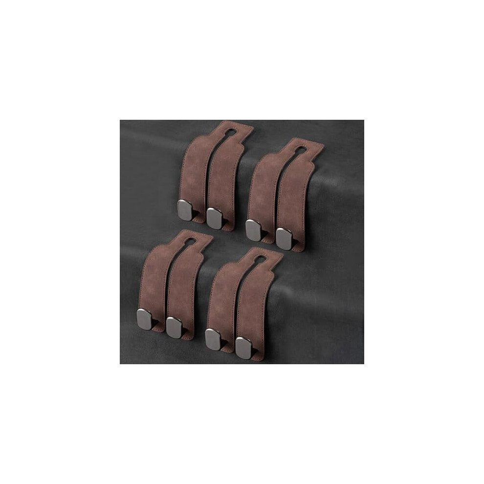 Car Seat Headrest Hooks Leather Double Hook 4 Pack Brown 9377112932095