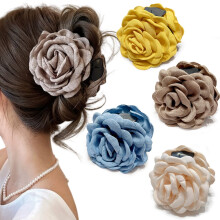 Pinzas para el cabello de algodón de tamaño mediano con diseño de flor de rosa, 16 colores, estilo coreano, pinzas de tiburón, accesorios para el