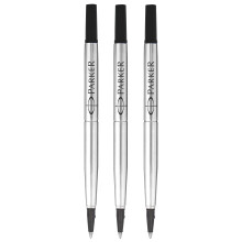 Parker Rollerball Pen Original Quink Ink Refills - 0.7mm Medium Point - Black Ink - Pack of 3