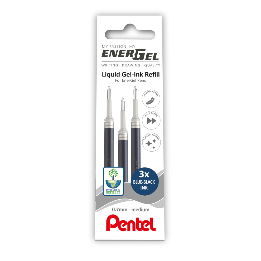 Pentel Energel 0.7Mm Refill Wallet Of 3 - Blue Black