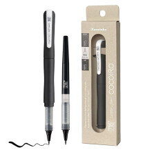 Kuretake ZIG Letter Pen COCOIRO (BLACK) Body with Black Ink Refill Set, Flexible Extra Fine Brush Tip, Refillable Marker, for Calligraphy, Hand