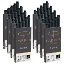 Parker Quink Long Black Ink Cartridges | Fountain Pen Refills | Pack of 40