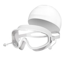 Swim Goggles Set w/ Cap – Anti-Fog, UV Protection, No-Leak, Unisex Adult (White)