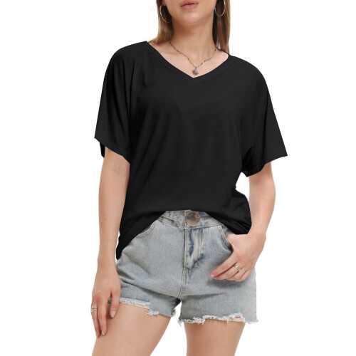 Γυναικεία Casual T-shirts με V λαιμόκοψη, κοντομάνικα, χαλαρή εφαρμογή, καλοκαιρινά, 1