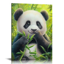 Canvas wanddecoratie met pandabeer en bamboebos, 12x16 inch
