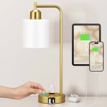Lampe de chevet industrielle dorée avec prise USB et variateur, couleur opale