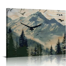 Canvas met wilde dieren - Rustieke decoratie voor een blokhut - Muurdecoratie met wilde dieren - Hert, wolf, adelaar en beer - Muurdecoratie met