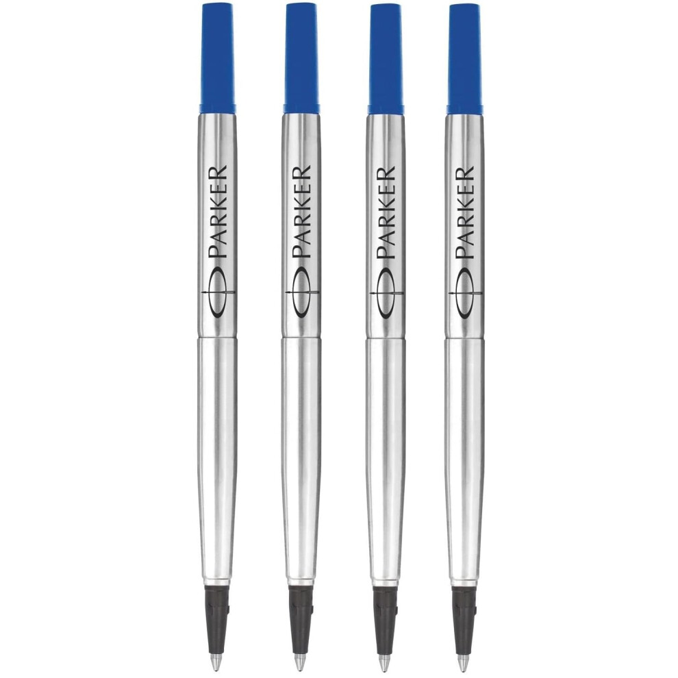 Parker Rollerball Pen Original Quink Ink Refills - 0.7Mm Medium Tip - Blue Ink - Pack Of 4