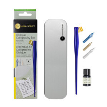 MANUSCRIPT Modern Oblique Calligraphy Writing Pen Set (Navy) - 1x Dip Pen Holder, 3x Dip Nibs, Black Ink (7ml) & Calligraphy Practice Sheet, Ideal for