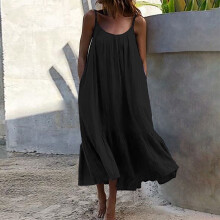 Vestidos de verano para mujer Vestido largo de verano informal estilo boho sin mangas con tirantes finos fruncidos y volantes Vestidos largos de