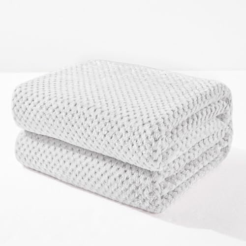 Waffle Jacquard Throw Blanket Light Grey 90 x 104 in