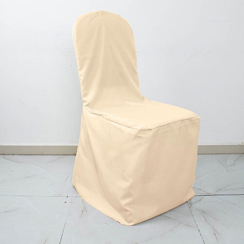 6 housses de chaises de banquet en polyester uni beige, linge de table pour réception