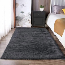 Dark Gray Faux Fur Rug 3x4 Area Sheepskin Rug for Bedroom Bedside Living Room Rugs for Sofa Cushion Playing Luxury Home Decor