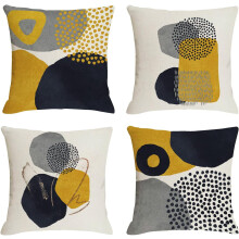 Senfgelbe Kissenbezüge (45 x 45 cm) im Mid-Century-Modern-Stil, Boho-Design, geometrischer Minimalismus, ästhetisches Wohnaccessoires-Set (4 Stück)