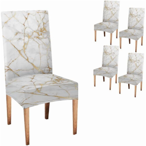 Conjunto de 4 capas para cadeiras de jantar em mármore branco e dourado