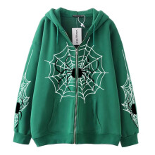 Unisex Spider Web Hoodies for Womens Jacket Zip Up Long Sleeve Drawstring Y2K Tops Novelty Gothic Streetwear Oversized Sweatshirt Z1-Green L