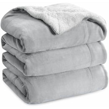 GentleSoft Sherpa Fleece Blanket Queen Size 90x90", Light Grey, Thick & Warm Throw for Women/Men – Compatible with Winter Use