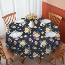 Pioneer Flower Floral Print Pattern Round Tablecloth 60 X 60 Inch, Wrinkle Resistant Wipeable Table Cloth for Kitchen Dining Picnic Patio Party