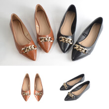 Sapatos femininos de bico fino, moda feminina, biqueira superior com junção metálica, salto baixo, nó anular, sapatos casuais confortáveis 39(7)