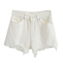 Shorts jeans femininos de cintura alta, rasgados, elásticos, curtos e perfeitos para o verão. Shorts de ciclista femininos brancos.