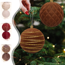 Flocked Christmas Balls Set of 2 – 10 cm Brown Tree