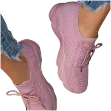 Tênis feminino plus size de verão, casual, em mesh respirável, esportivo, rosa, tamanho EUA 6,5.
