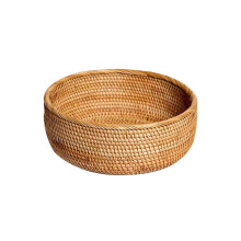 Natural Rattan Storage Basket, Round Woven Fruit Bowl, Wicker Serving & Decor Organizer for Bathroom, Dining & Living Room – 8x2.6 in