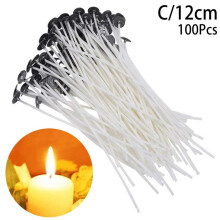 100 stoppini per candele pre-incollati da 4,72", con anima in cotone e linguette metalliche, ideali per la produzione fai-da-te di candele in cera di