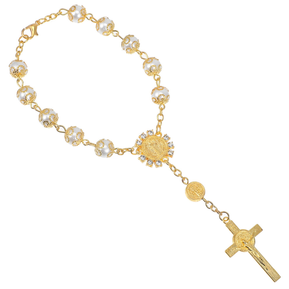 Car Rosary Pendant Hanging Ornament Rosary Bracelet Cross Car Rearview Mirror Accessory 9165521572298