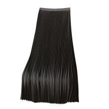 Sommer-Schnäppchen! Damenrock aus schlichtem Satin, plissiert, fließend, weit geschnitten, vielseitig, Freizeitrock, Schwarz, Größe L