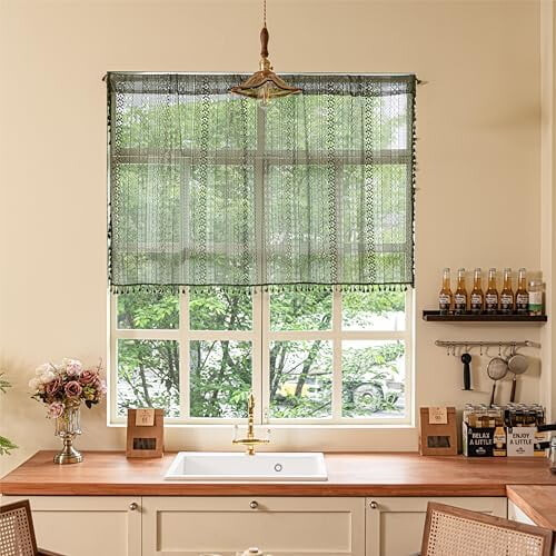 Olive Green Boho Crochet Curtain Panel 59" x 84"