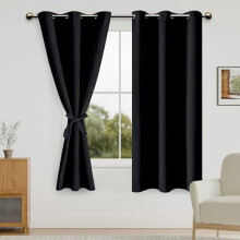 Blackout Curtains for Bedroom with Tiebacks – Thermal, Light-Blocking, Grommet, 38x72", Set of 2, Black