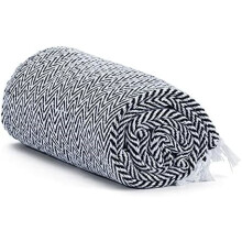 Cotton Throw Blanket Navy White Herringbone 50x60