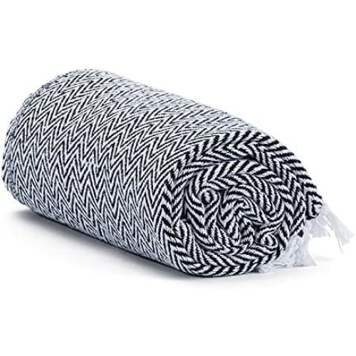 Cotton Throw Blanket Navy White Herringbone 50x60