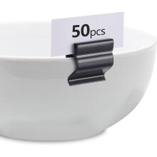 50 pezzi Clip per cartelli neri Porta etichette per vassoi alimentari, clip per etichette in plastica riutilizzabili per buffet per vendita di