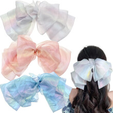 Chiffon haarclip met grote strik voor meisjes en vrouwen, 3 stuks