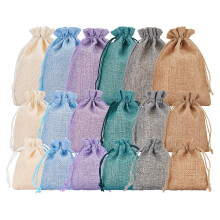 Lot de 18 pochettes cadeaux en toile de jute (7 x 5 po / 5,5 x 3,9 po / 3,5 x 2,7 po), pochettes Ă bijoux en lin avec cordon de serrage, 6 couleurs,