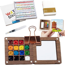Mini kit d'aquarelle 2026 – Palette de voyage portable en bois avec couleurs, compatible avec les artistes et les étudiants