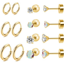 Titanium oorbellen set: 3 ringen + 4 platte oorstekers